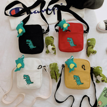 Japanese cute small bag female student canvas bag Korean version of Joker ins wind funny cartoon cute dinosaur messenger bag