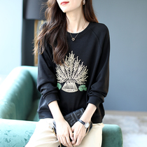 Bo Shi Li black sequin loose sweater clothes women long sleeve color casual autumn clothes 2021 New Age reduction embroidery top