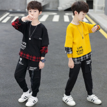 Boys autumn clothes suit 2022 new CUHK Tong-Autumn-style checkered two sets of boys Han version Ocean Clothing Tide Clothes