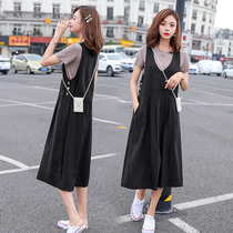 Korean version of pregnant womens jumpsuit skirt 2021 summer suit long knee loose size big size slim fashion foreign style womens