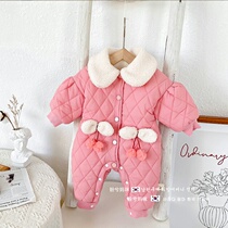 Korean baby clothes autumn winter baby gush clip cotton thickened winter clothing full moon 100 days out of conjoined cotton clothing