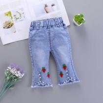Girls jeans spring and autumn trousers 0-5 years old girls spring new open crotch girls jeans flared pants