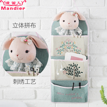 Mobile phone storage bag Hanging bag Wall-mounted debris bag Wall-mounted fabric large capacity Korean cute dormitory bedroom bed