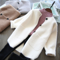 Mohair girls mink coat Foreign style coat Imitation mink childrens coat Female mink hair medium-long spring section