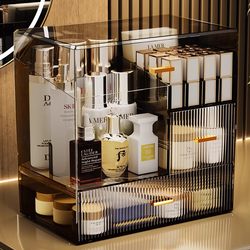 Cosmetics storage box, dressing table, acrylic skin care product, dust-proof desktop, large capacity box, advanced transparent storage rack