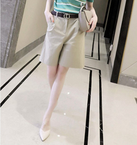 Japanese summer new five-point pants suit shorts ladies loose high waist size Middle pants casual straight wide leg pants