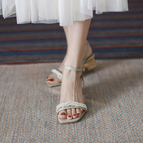 Sandshoes Women Summer 2022 New word for word with fairy Wind Mary Jane Fangs first ladys dress temperament heel coarse heel