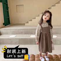 Girl dress set 2021 New Korean version of children Baby foreign style floral strap skirt two-piece Spring and Autumn Tide