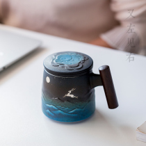 Office Filter Mark Cup Tea Water Separation Retro Ceramic Tea Cup With Lid Lettering Custom Office Cup With Handle