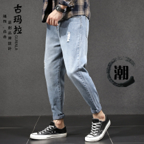 2021 new autumn jeans mens Korean version of the trend sports casual loose and wild tide brand Harun nine-point pants