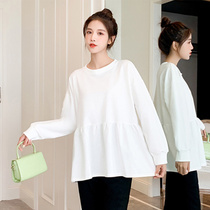 Pregnant Woman Spring Clothing Chili Medium Long Sleeves Pure Cotton T-Shirt 2022 New Fashion Big Code Loose Pregnancy Doll Shirt