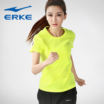 Hongxing Erke Sports short sleeve quick-drying T-shirt womens slim cotton top womens summer running gym neck T