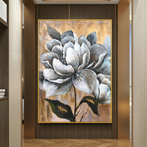 Hand painted oil painting ancient bronze color flower Xuanguan Decorative Painting Light Extravagant Nordic Peony Flowers Living Room Sofa Background Wall Hanging Painting