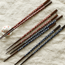 Blue Lotus Blue pink cherry blossom pattern wooden chopsticks practical solid wood Japanese style chopsticks natural wood household