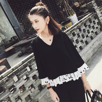 Fat mm heart machine chiffon top design sense wide pine summer size waist thin belly covered belly super fairy temperament small shirt