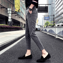 Slim foot plaid nine trousers mens fashion British stretch free-hot casual pants thin drooping boutique pants