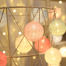 LED light birthday decorative cotton thread round ball light string Macaron net red INS style party scene layout