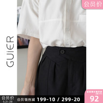 GUIER retro port wind 50% casual pants woman 2022 new summer high waist display slim and wide leg shorts