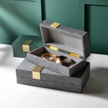 Leather hand jewelry jewelry storage box light luxury high-end exquisite rectangular model room dresser decorative box ornaments