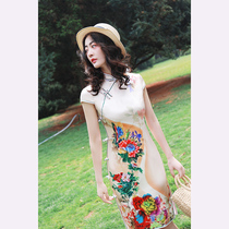 2021 summer New Fashion improved silk cheongsam retro elegant temperament short young Daily mulberry silk women