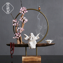 New Chinese meditation Living room Xuan Guan Cabinet Decoration Creative ceramic waiter for soft-mounted solid wood office Tea table hem