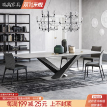 Italian modern minimalist dining table and chair combination household dining table rectangular dining table Nordic model room marble dining table