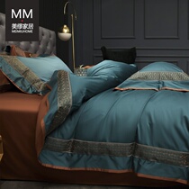 Pure cotton 100 long suede cotton light lavish embroidered minimalist all-cotton American bed sheet Bedding Bedding 4 pieces of cover