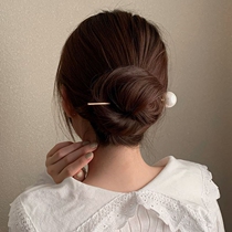 Pearl hairpin simple modern daily hair Joker meatball head hairpin headdress ancient style Hanfu one-character hairpin female