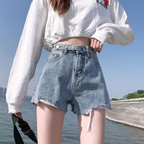 Korean denim shorts women 2021 new summer thin high waist slim loose burrs a hot pants Net Red