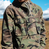 GUNCHILL Military style retro camouflage hooded sweater mens tooling zipper multi-pocket casual loose jacket