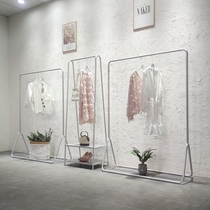 Clothing store display rack Womens clothing store shelf Clothes shelf floor-standing mobile hanging clothes rod silver pulley