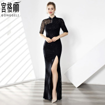 Black dress dress female banquet temperament elegant mother dress Evening dress dress modified cheongsam long slim fit