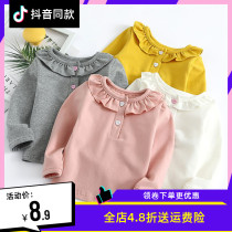 Female Baby T-Shirt Long Sleeve Autumn Winter Dress New Foreign Air Outside Wearing Baby Blouse 1-3 Year Old Girl Plus Suede Beating Undershirt