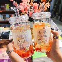 Creative cute glass bubble tea coarse sippy cup student men and women dual-purpose high temperature water cup casual cup