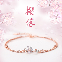 Spring new net red cherry blossom double-layer bracelet female sterling silver girl heart best friend hand decoration fresh literary flower jewelry