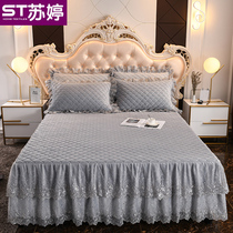  Korean crystal velvet lace padded bed skirt single piece autumn and winter thickened warm non-slip bed cover bed cover three or four-piece set