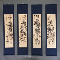 New antique calligraphy and painting four-screen plate bridge bamboo picture hand-painted quadruple scroll mural antique Zhongtang decoration hanging painting