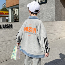 Boys coat spring and autumn clothes 2021 new foreign fashion fashion brand middle-big boy denim fried street autumn coat childrens Korean version