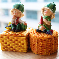 Pastoral creative home decorations small ornaments couple fruit doll decoration crafts Elf ring storage box