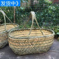 Out-rectangular large number retro-basket round hand basket Bamboo Basket Bamboo Basket Bamboo woven basket Rectangular Water Fruit Shop