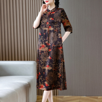 Fragrant cloud yarn one-piece dress 2022 pop dresses new female pearl satin heavy pound high-end real silk long shades of flesh silk