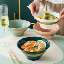 Home Creativity Phnom Penh Salad Fruit Bowl ceramic noodles Bowl Soup Bowl Japan-style minimalist bucket Lace Lace Bowl