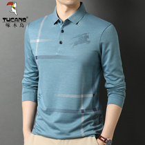 woodpecker middle aged men's long sleeve t-shirt spring new casual collar polo shirt middle aged men's dad clothing top