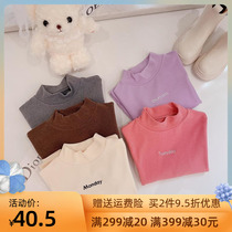 21 Winter New Girls Letter Stretch T-shirt Childrens Versatile High-neck Bottom Shirt (Spot)