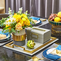 Nordic light luxury gray leather tray paper tissue box model room living room coffee table vase floral combination decoration ornaments