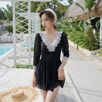 Swimsuit female one-piece conservative skirt lace cover belly thin Korean ins fairy fan hot spring long sleeve sunscreen swimsuit