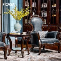 Fakasa European style solid wood tiger chair simple American leather leisure chair simple beauty sofa chair lazy chair 5028