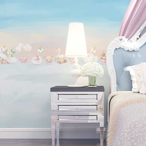 Modern Nordic style pink cartoon Swan balloon waistline Wall cloth girl room princess room bedroom wall cloth