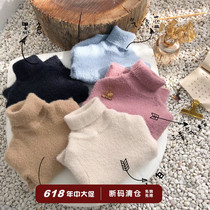 Girls sleeve head high collar baby ferret wool coat white undershirt child autumn and winter foreign air black knit inner lap