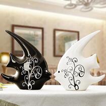 Honghe ceramic home decoration Living room creative ornaments Modern simple ceramic crafts black and white couple kiss